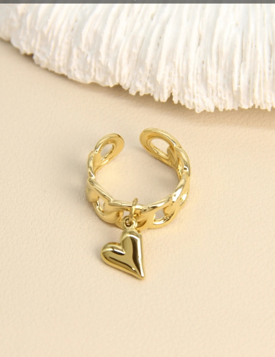Bague chaîne dorée en acier inoxydable avec pendentif coeur