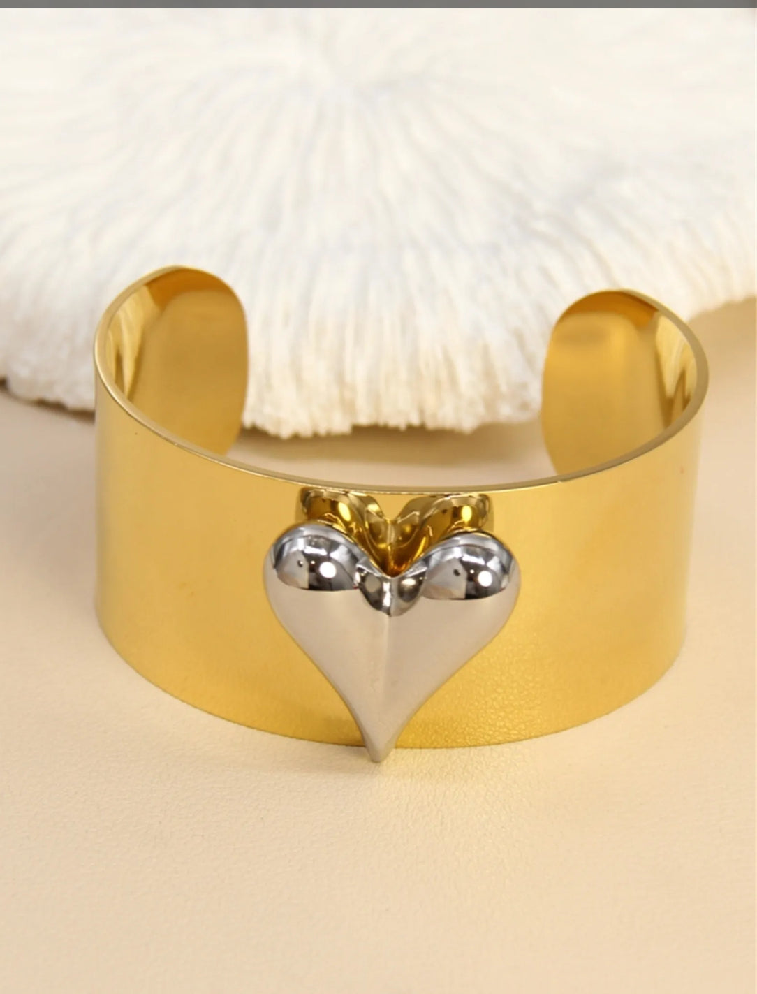 Bracelet jonc large bicolore en acier inoxydable