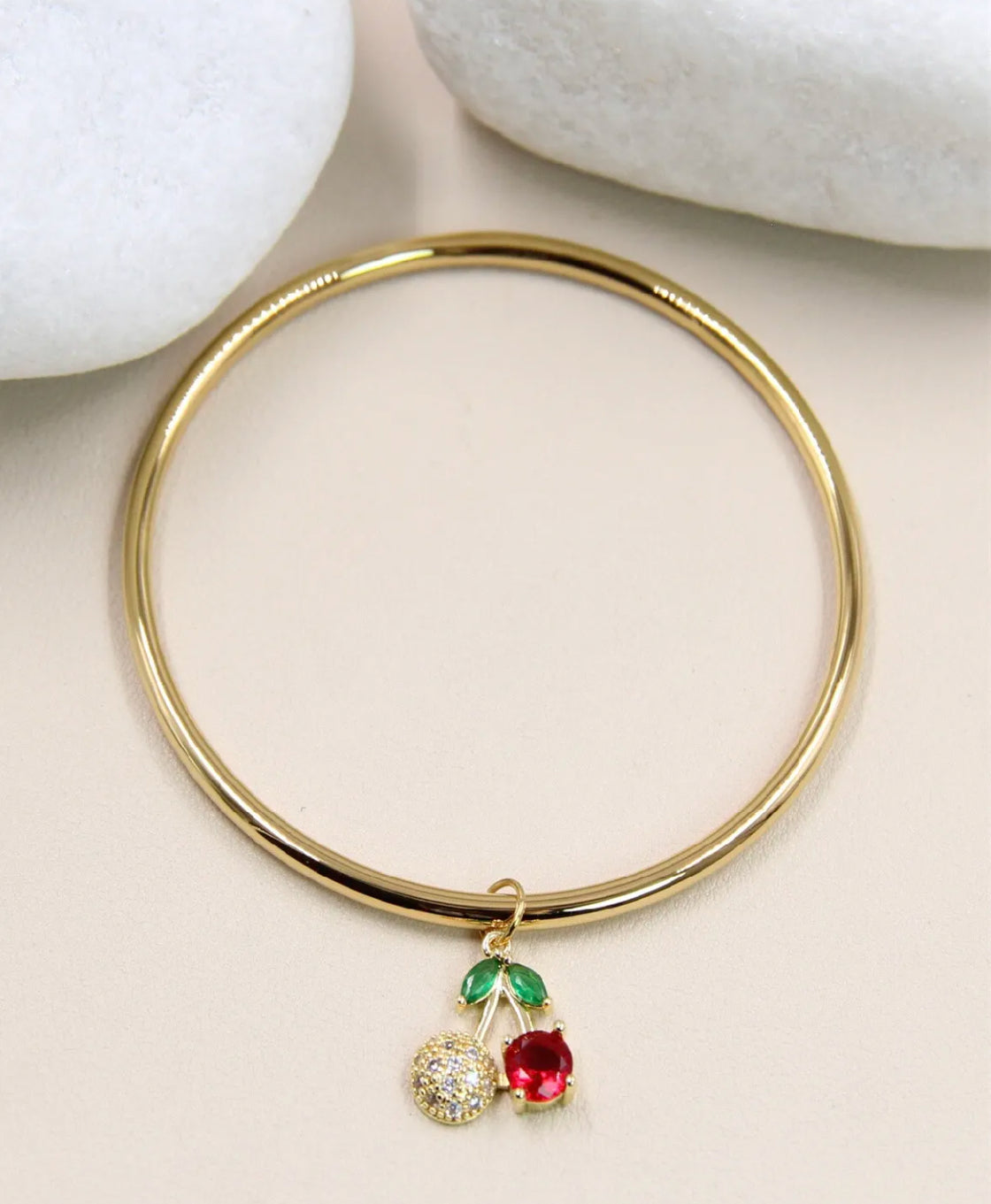 Bracelet jonc cerise en acier inoxydable