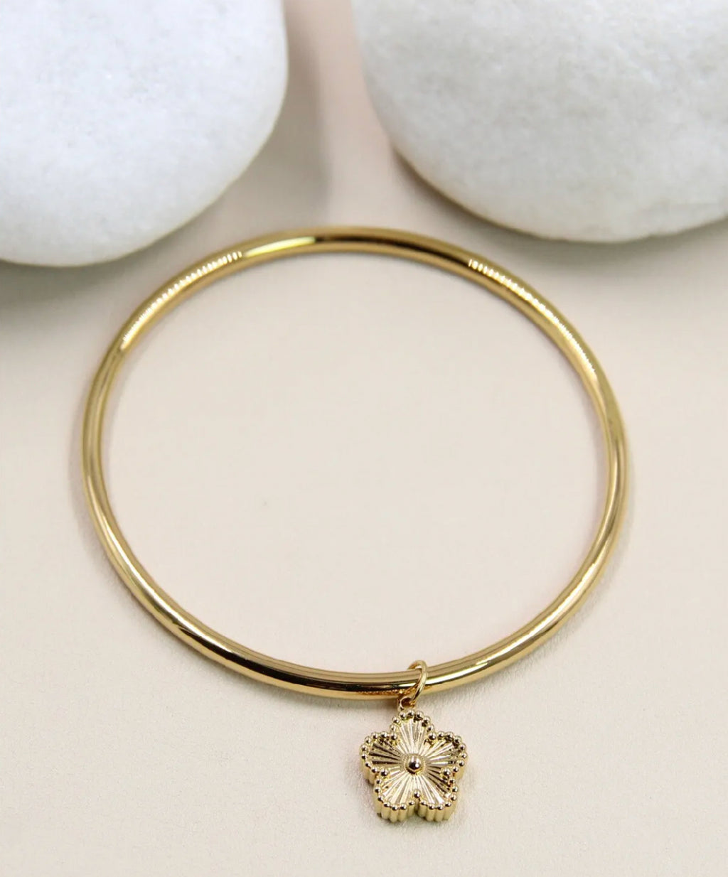 Bracelet jonc fleur en acier inoxydable