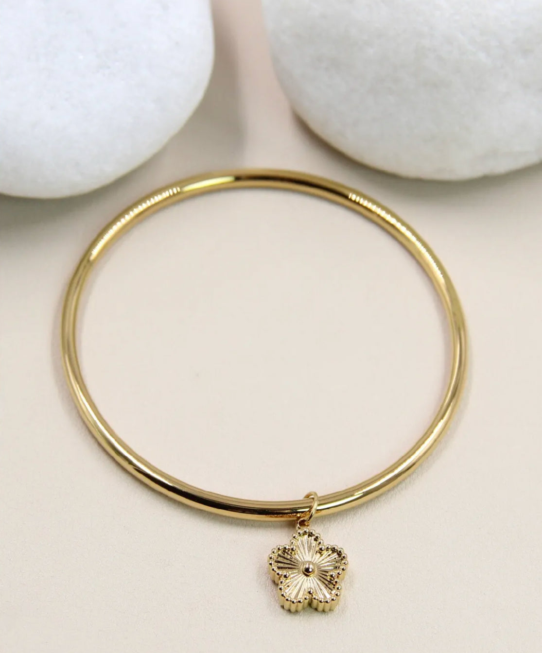 Bracelet jonc fleur en acier inoxydable