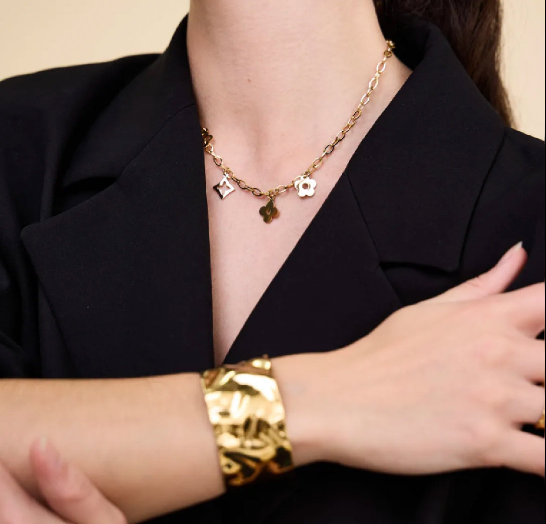 Bracelet jonc martelé ajustable en acier inoxydable