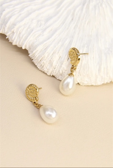 Boucles d'oreilles goutte perle en acier inoxydable