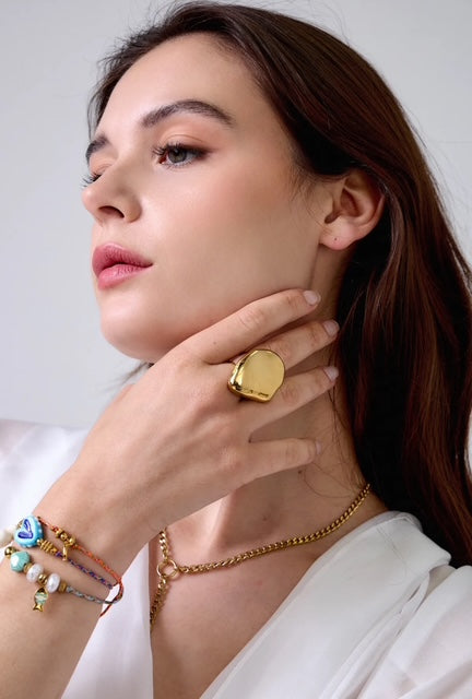 Bague ajustable design organique en acier inoxydable