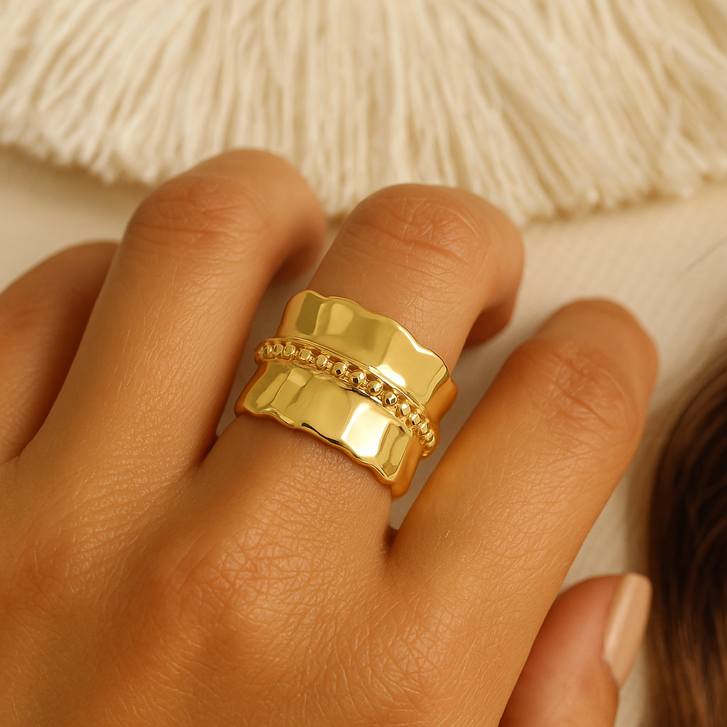 Bague large dorée en acier inoxydable